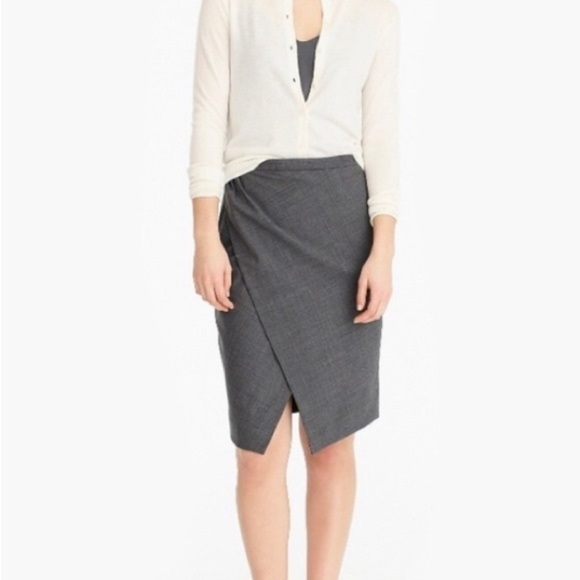 J. Crew 365 Heather Gray Wool Blend Asymmetrical Pencil Skirt - Picture 2 of 9